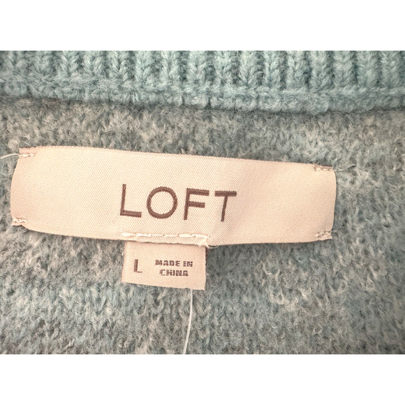 Loft Sweater L Light-Blue Gray Snowflakes Pullover Quart Zip Mock Neck Knit NWT - Picture 4 of 13